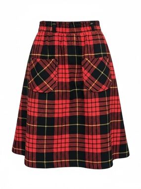 Vintage Red Plaid Elastic Waist A-Line Skirt with Front Pockets ILGWU Size 8